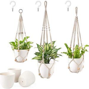 6 Pcs UO Cotton Woven Plastic Pot Hanging for Wall